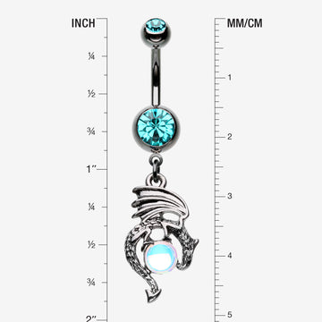 Detail View 1 of Hematite Dragon Legend Iridescent Revo Orb Belly Button Ring-Hematite/Teal